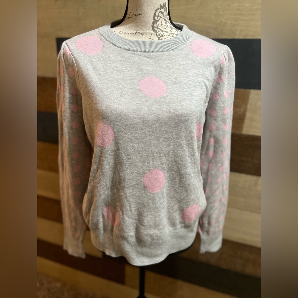 Charter Club women’s large gray and pink polka dots sweater